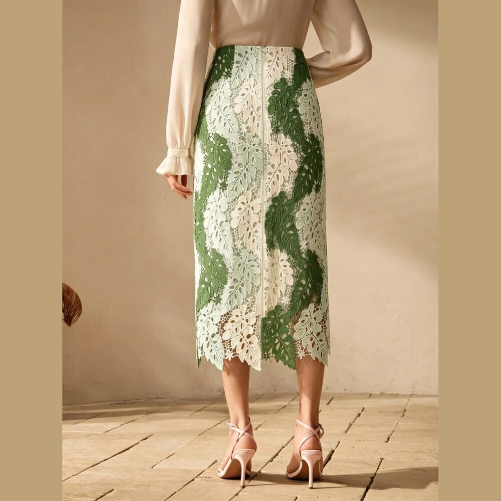 Green & White Lace Midi Skirt - Picture 7 of 7
